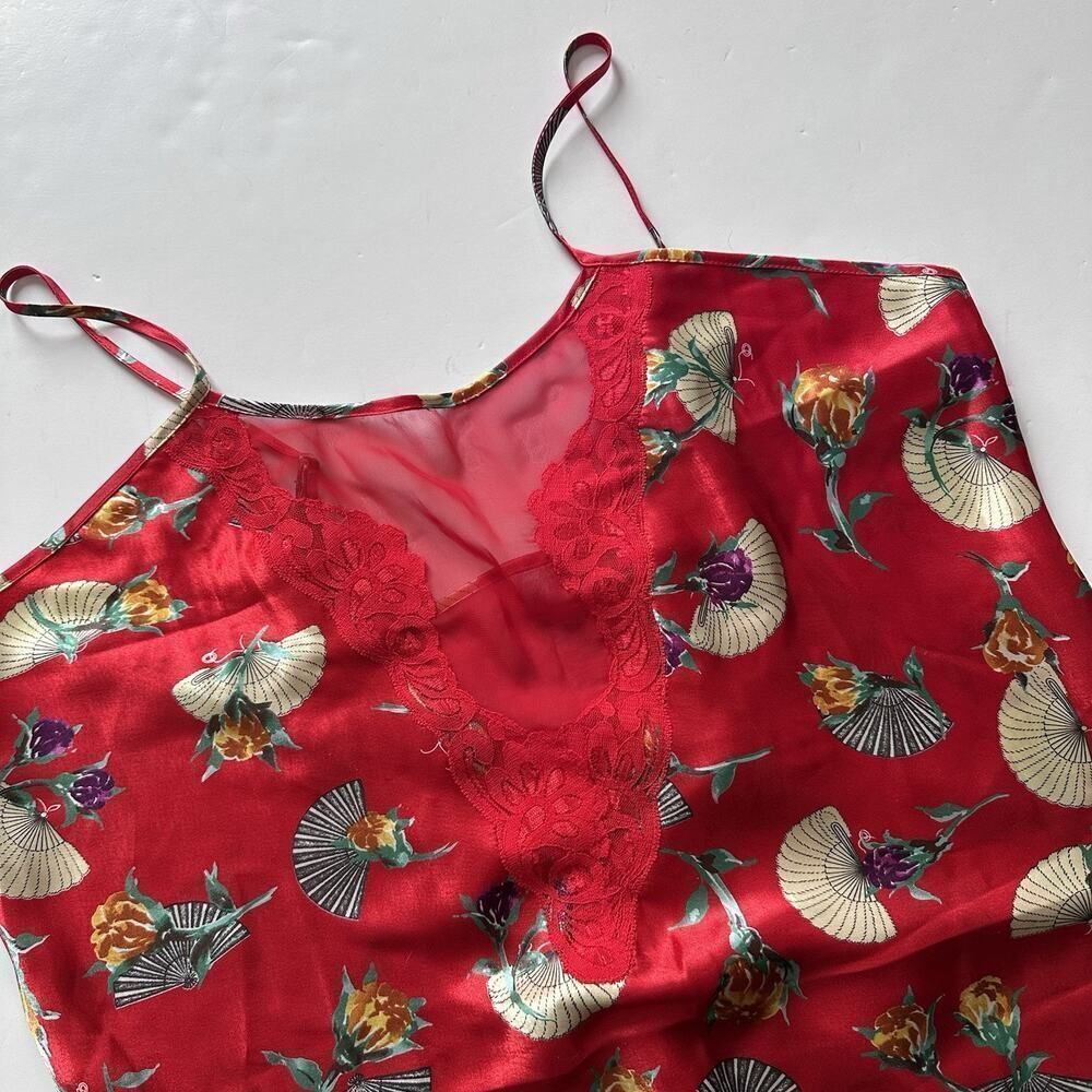 Vintage Delicates Chemise Slip Nightie Satin Lace Fans Red Womens Size‎ Large